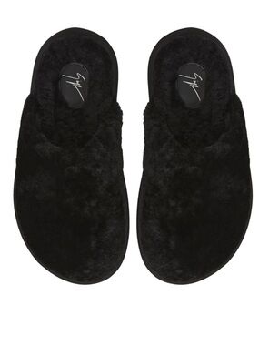 Giuseppe Zanotti Swanilda Black Sheepskin Fuzzy Shearling Slippers